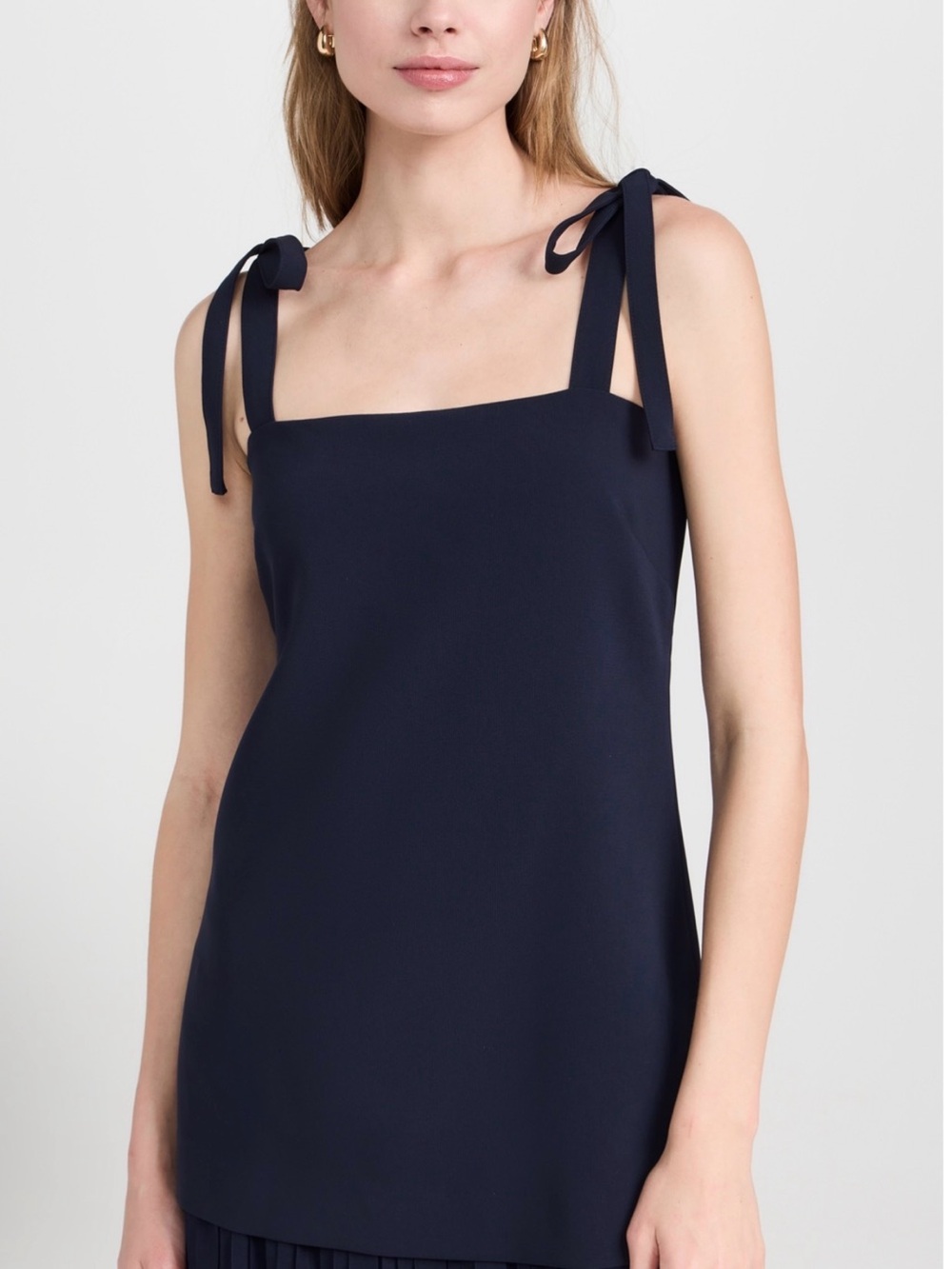 Navy Cinq a Sept Imani Tie-Shoulder Pleated Hem Dress